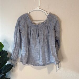 Mango Size medium blue and white striped off shoulder Blouse